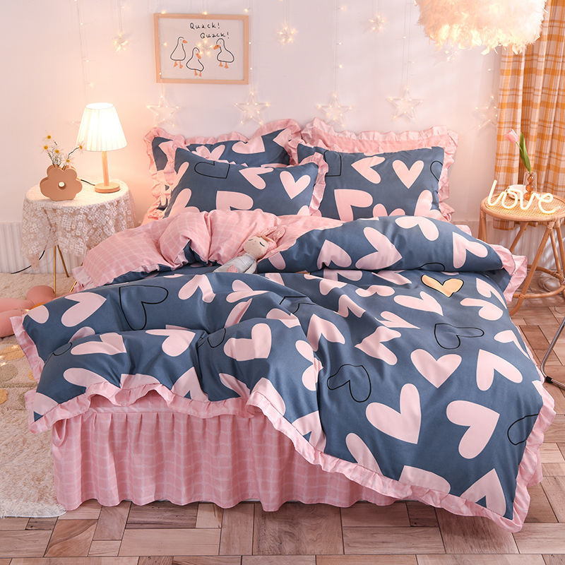 四季款純棉 清新印花雙層 絕美床裙 純色花邊三件組/四件組