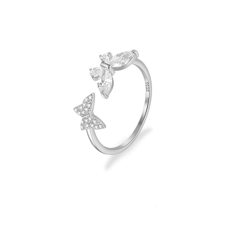 蝴蝶開口戒指-S925純銀/防水防過敏