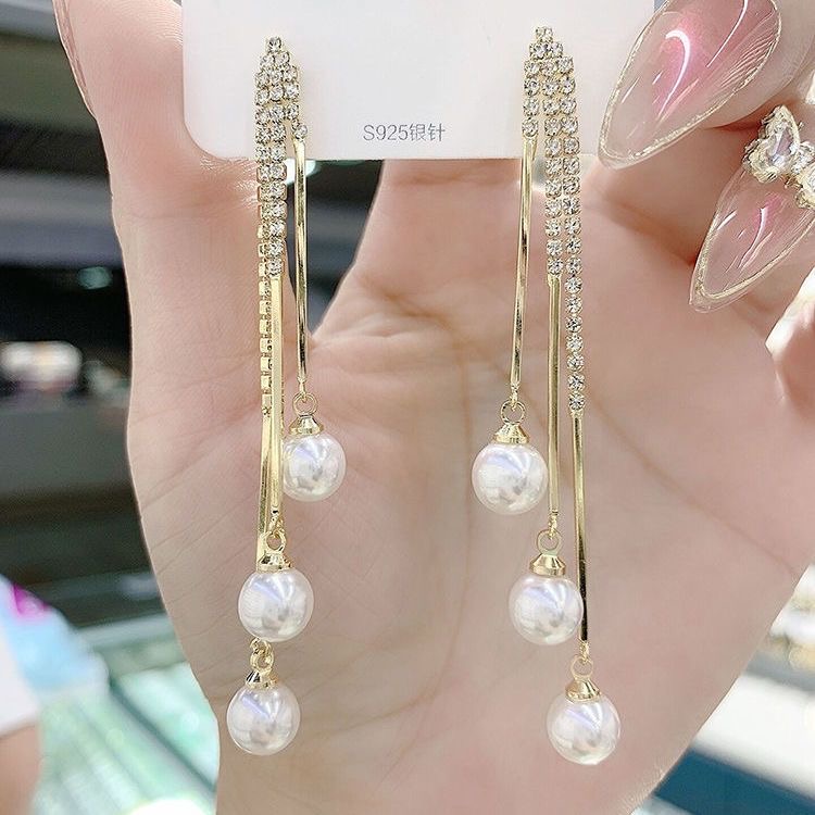 氣質百搭珍珠流蘇耳環