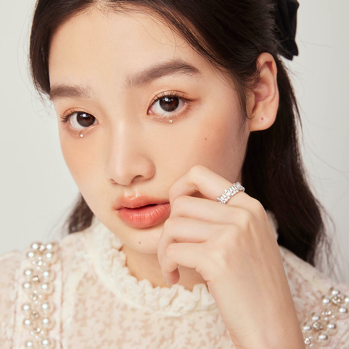 時尚滿鑽开口純銀戒指