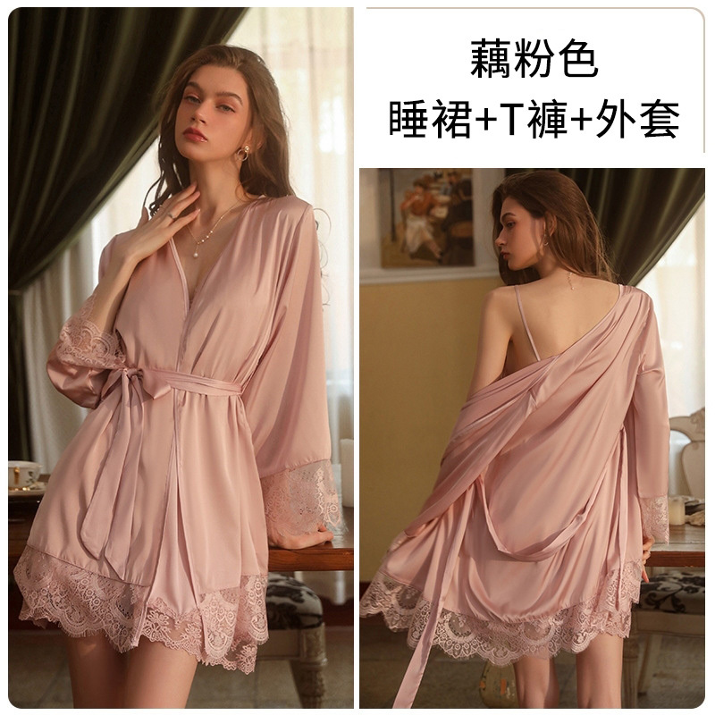 深V休閒舒適緞面吊帶睡裙 家居服套裝