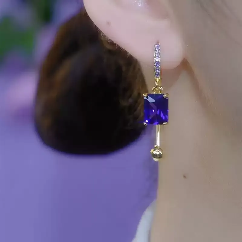 紫色紫鑽流蘇耳環