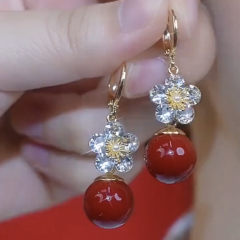 貴氣紫色花朵珍珠耳環