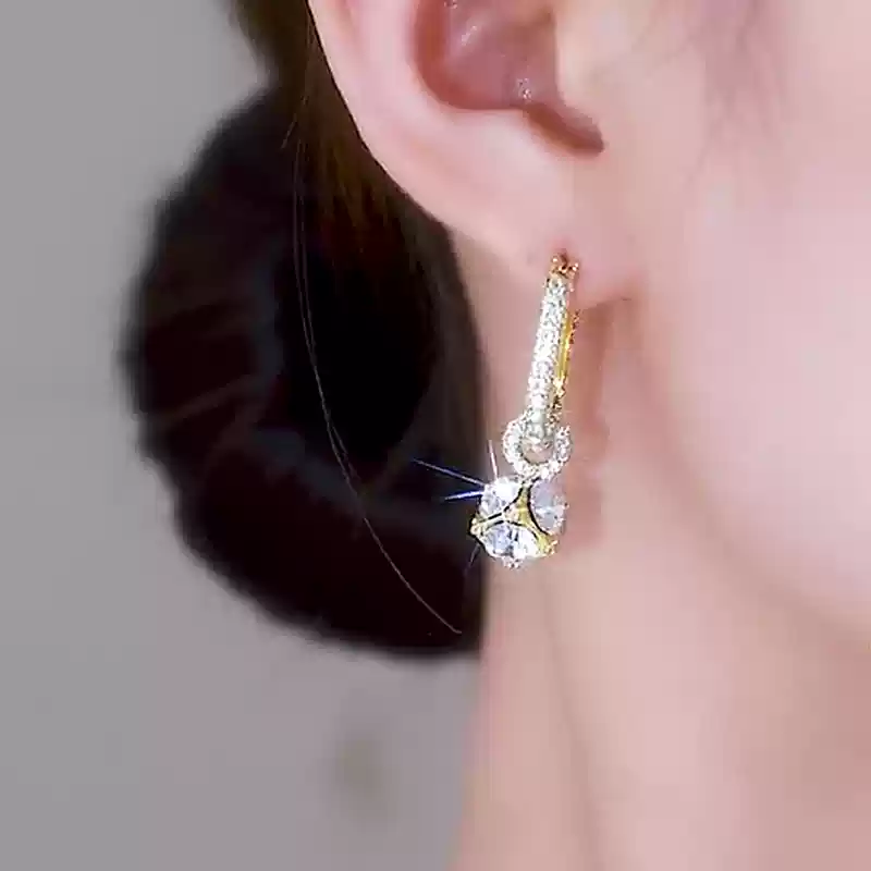 香檳金色水晶鑽球耳環