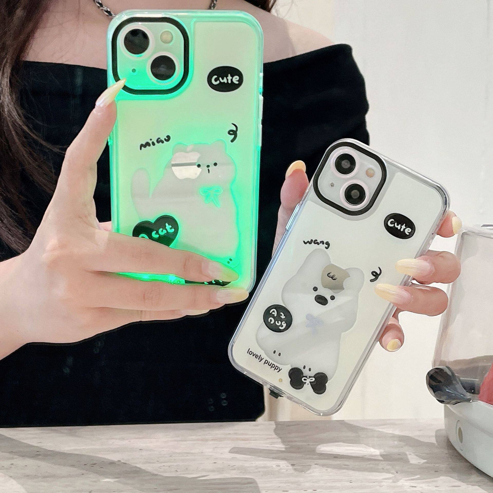 發光可愛小貓小狗iphone保護殼