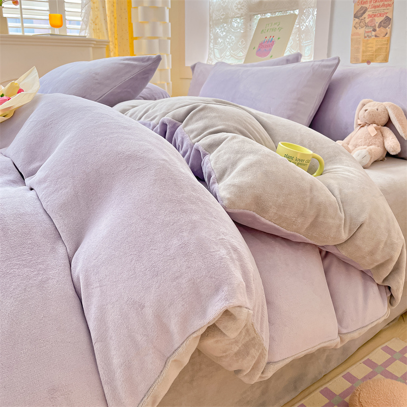 A類高克重牛奶絨純色四件組 床裙*1+枕頭套*2+被套*1