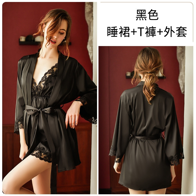 深V休閒舒適緞面吊帶睡裙 家居服套裝