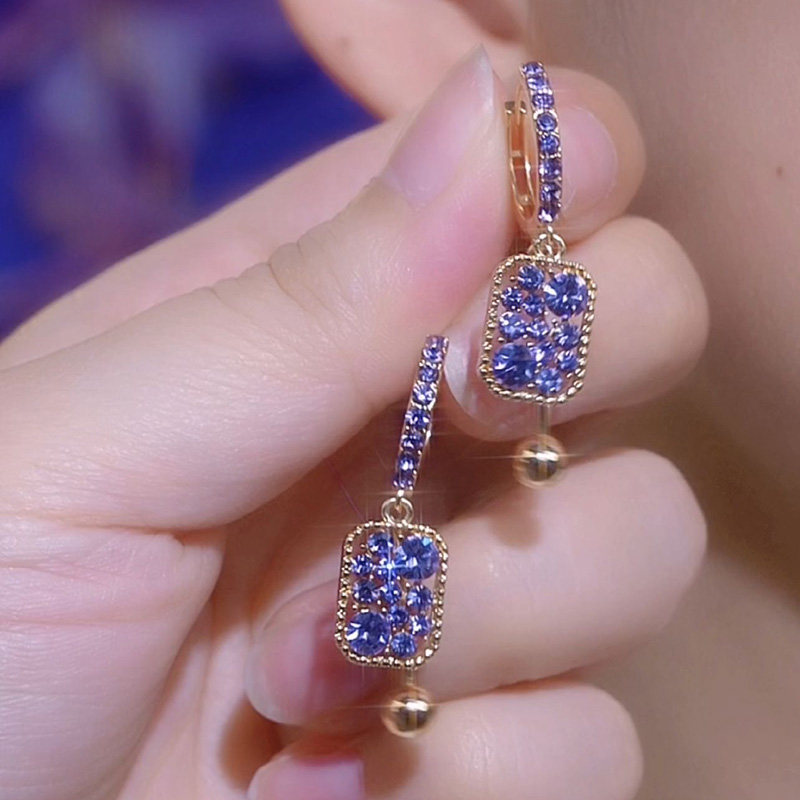 滿鑽方形水晶耳環（3色）