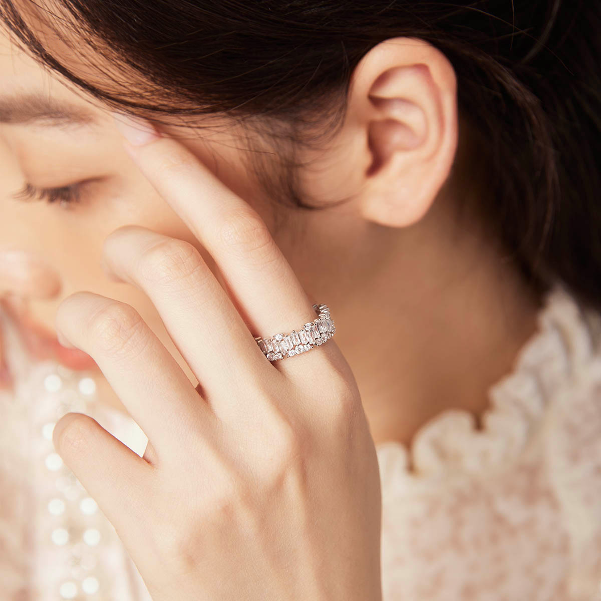 時尚滿鑽开口純銀戒指