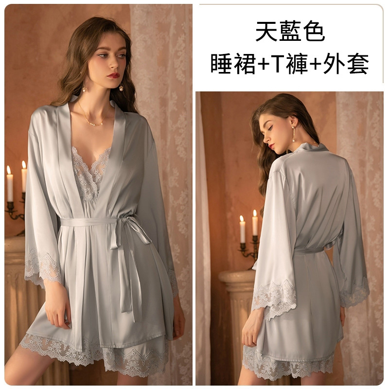 深V休閒舒適緞面吊帶睡裙 家居服套裝