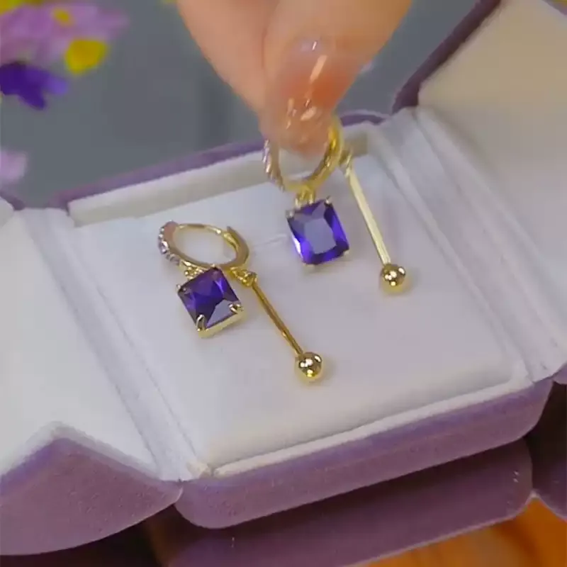 紫色紫鑽流蘇耳環