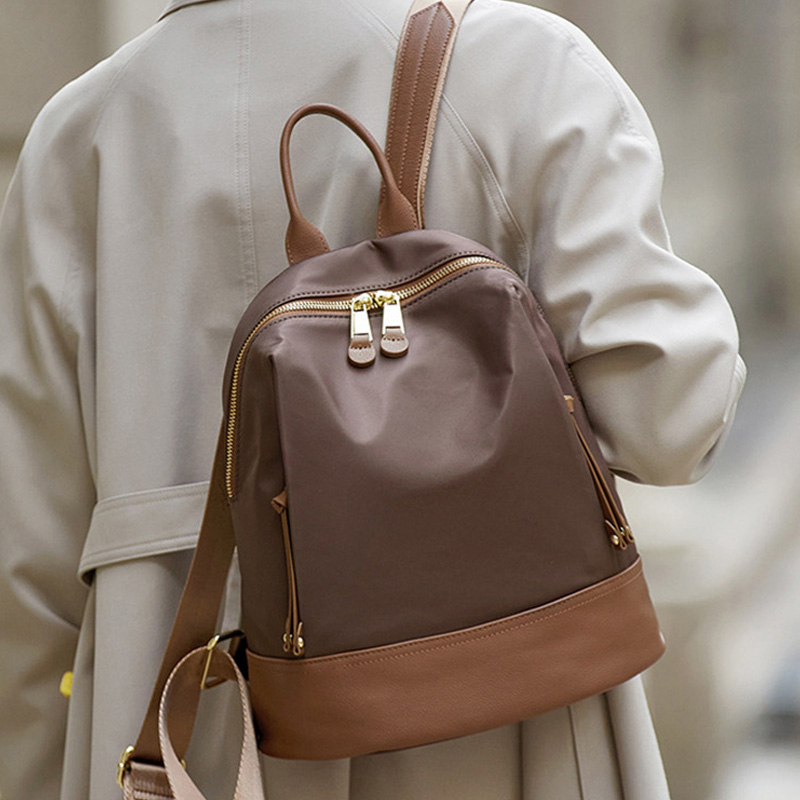 時尚輕便牛津布配真皮雙肩包