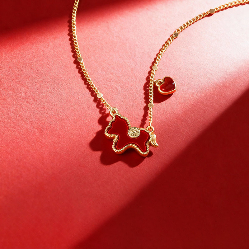 馬上有錢吊飾紅色愛心鎖骨錬