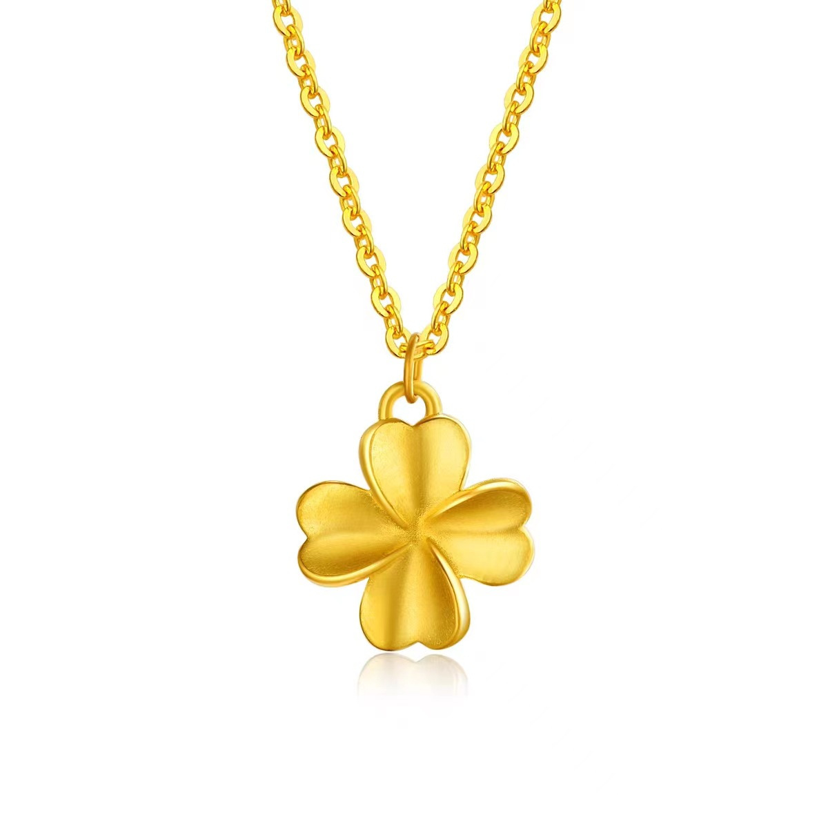 four leaf clover 黃金項錬999足金3D硬金四葉草吊墜