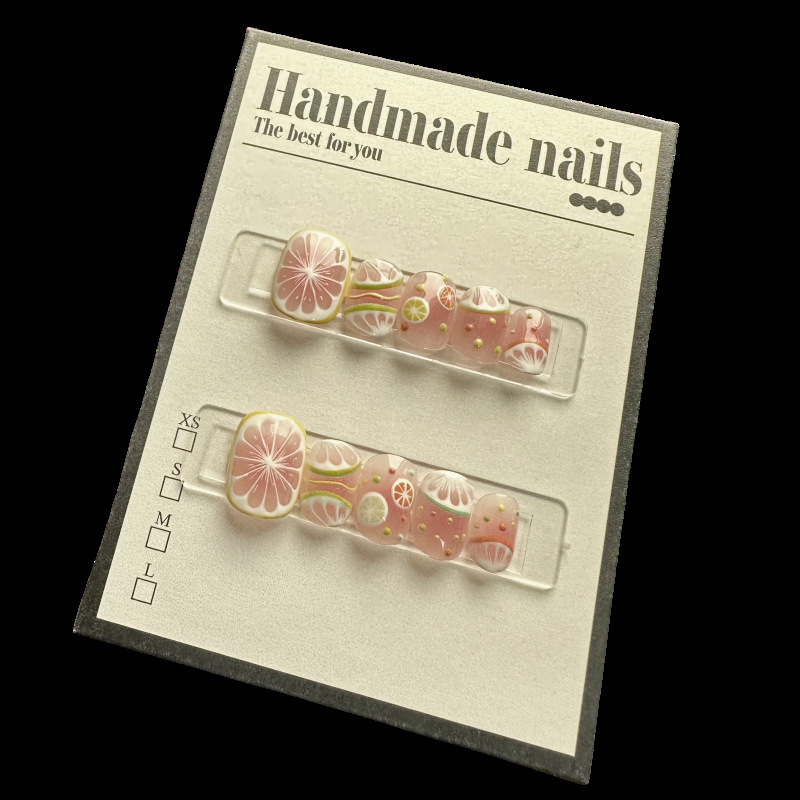 穿戴甲 | 粉色檸檬夏日美甲