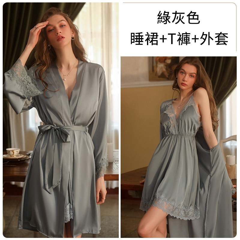 深V休閒舒適緞面吊帶睡裙 家居服套裝