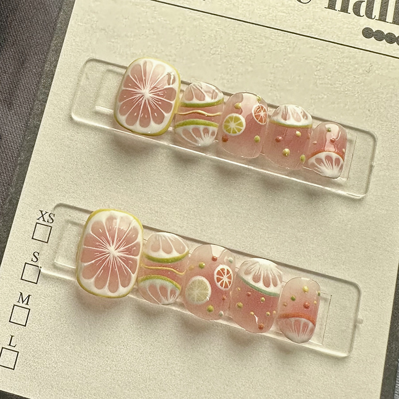 穿戴甲-粉色檸檬夏日美甲-FANYIACC