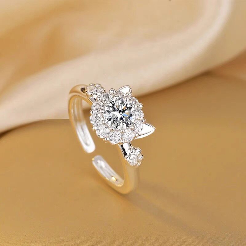 可愛招財貓咪旋轉開口戒指