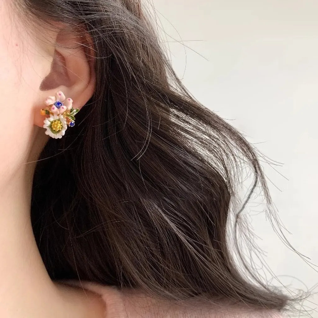 法式小鄒菊花朵不對稱耳環
