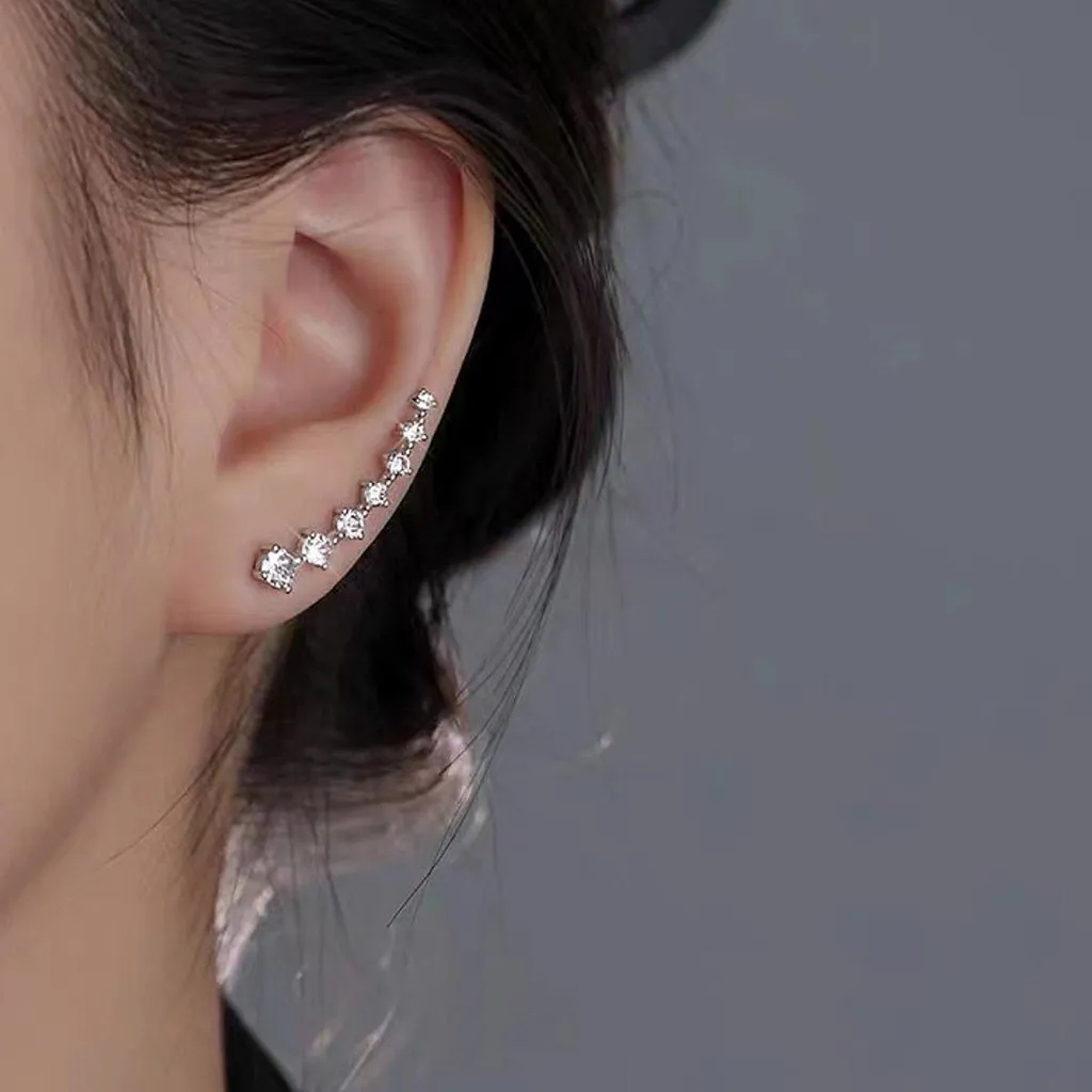 超閃一排式排鑽弧形鋯石耳環