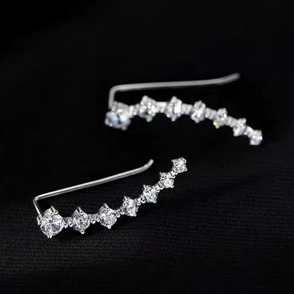 超閃一排式排鑽弧形鋯石耳環