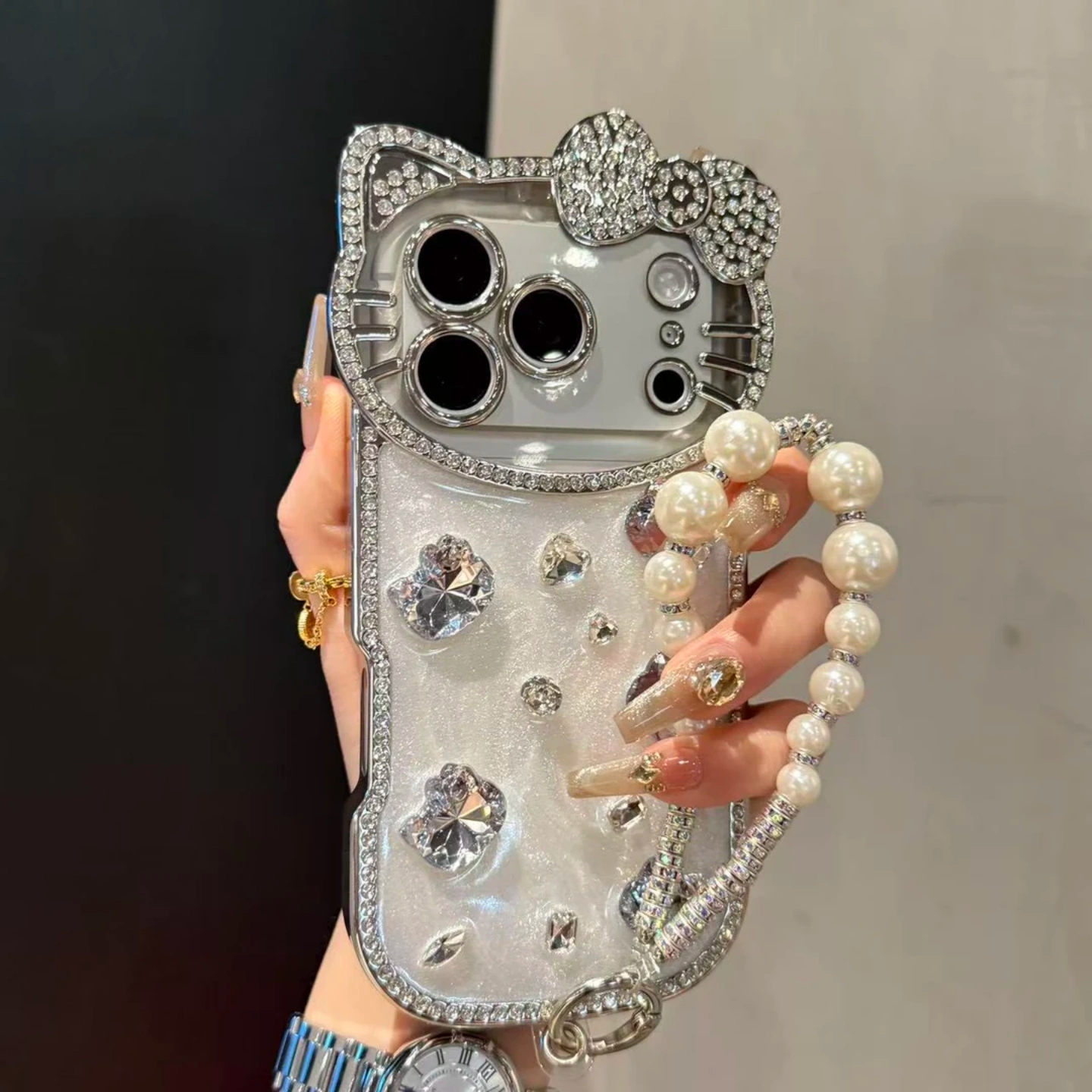 全包閃鑽立體貓咪手機保護殼