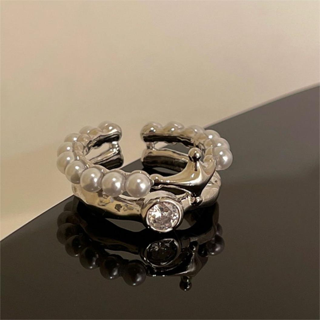 珍珠帶鑽流星戒指兩件套