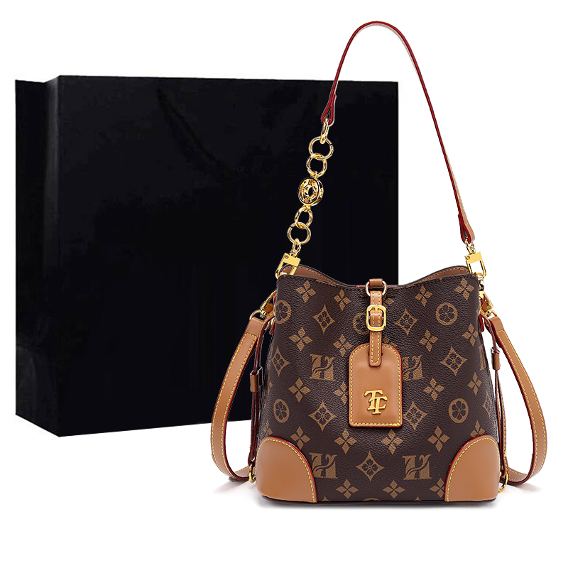 氣質百搭手提水桶包復古印花