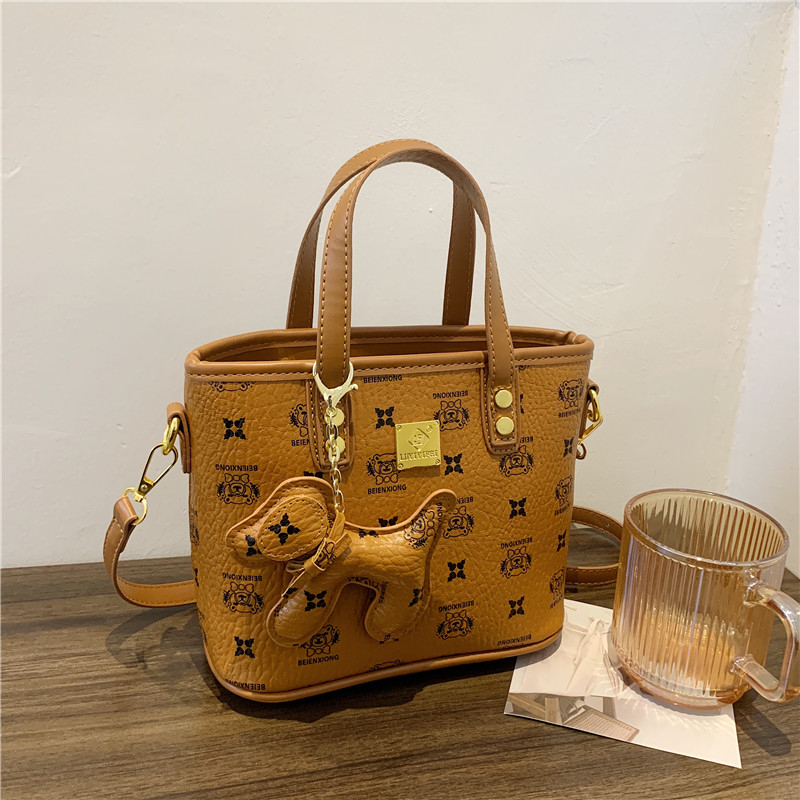 復古印花單件斜跨手提水桶包