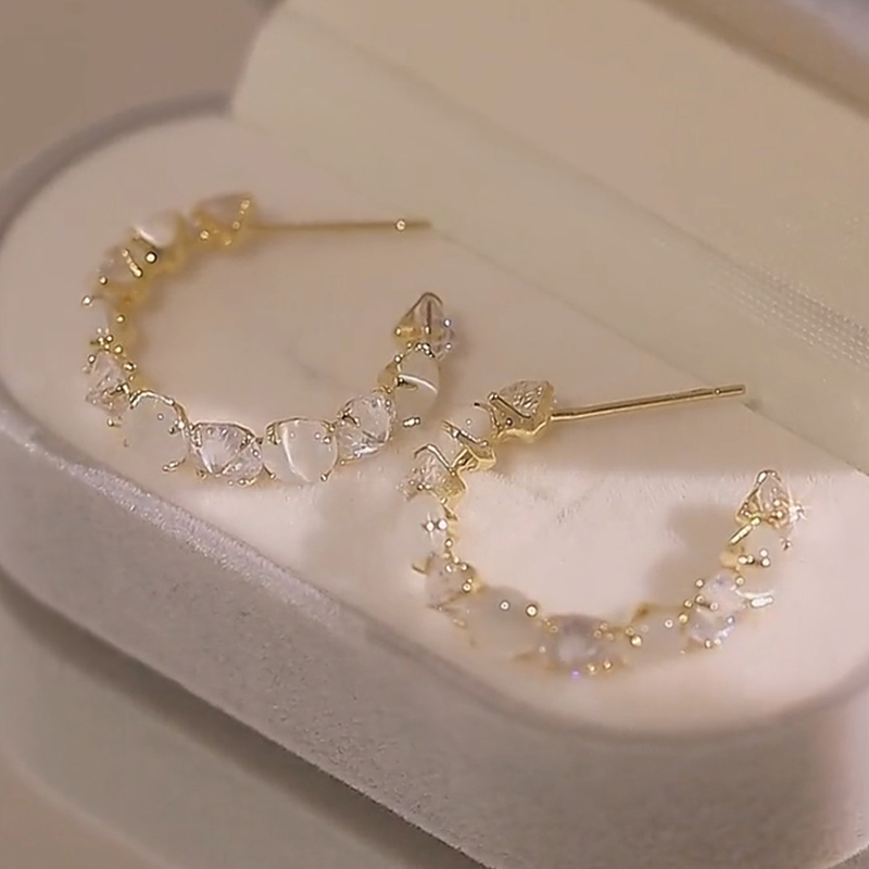 設計感閃鑽貓眼石耳圈