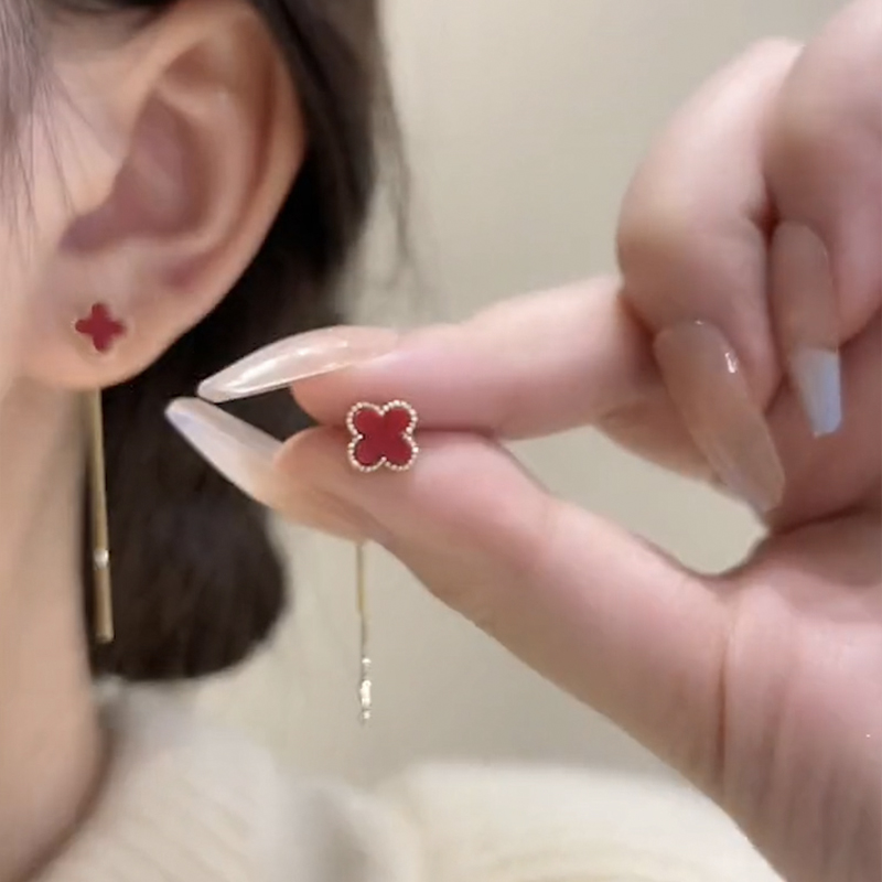 紅色四葉草耳線耳環