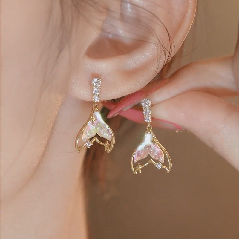 人魚泡沫 粉色鋯石魚尾耳環