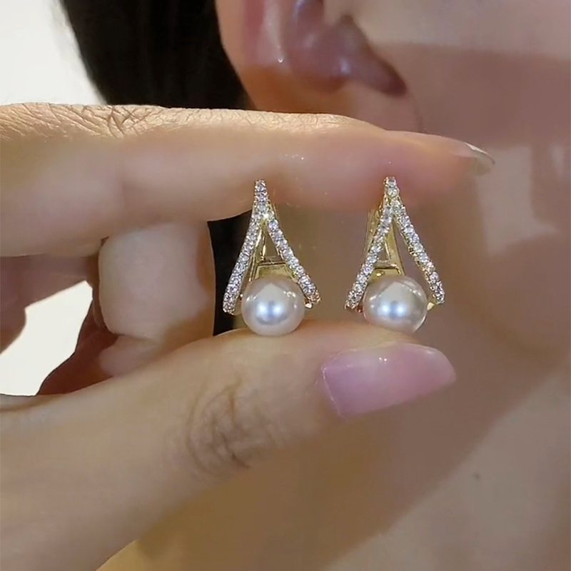 耳環 earrings山茶花系列珍珠水鑽純銀針式耳環項錬手錬 珠寶 山茶花珍珠系列飾品