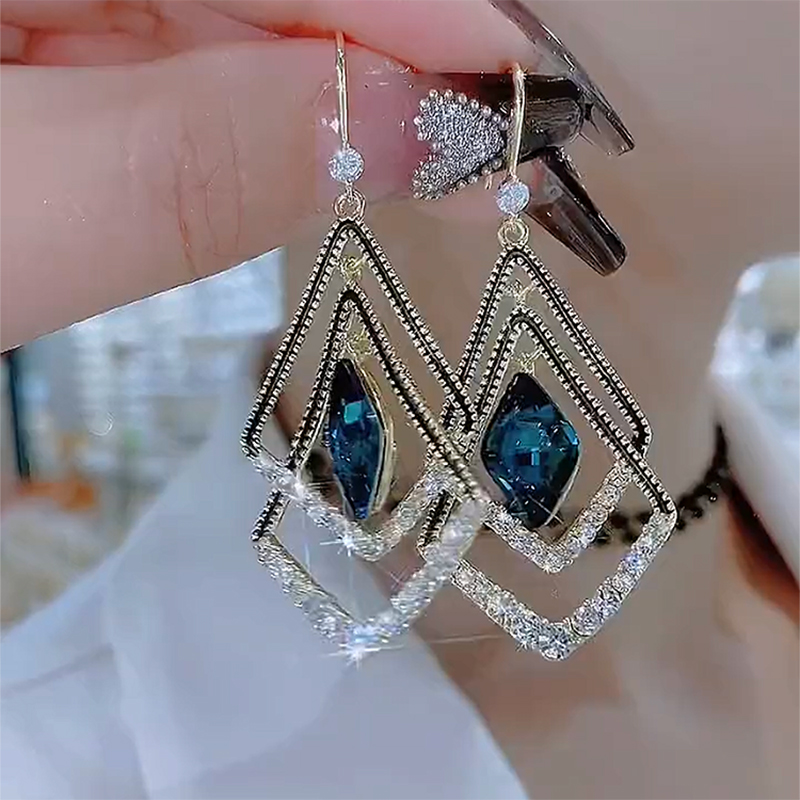 高級感水晶幾何耳環