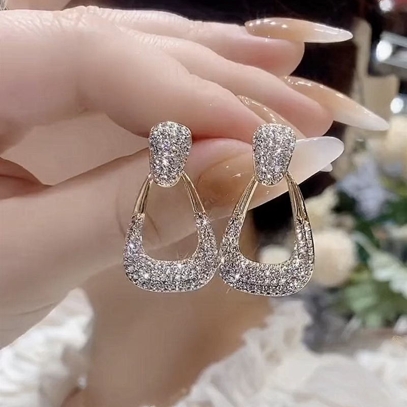 滿鑽幾何設計感耳環S925銀針