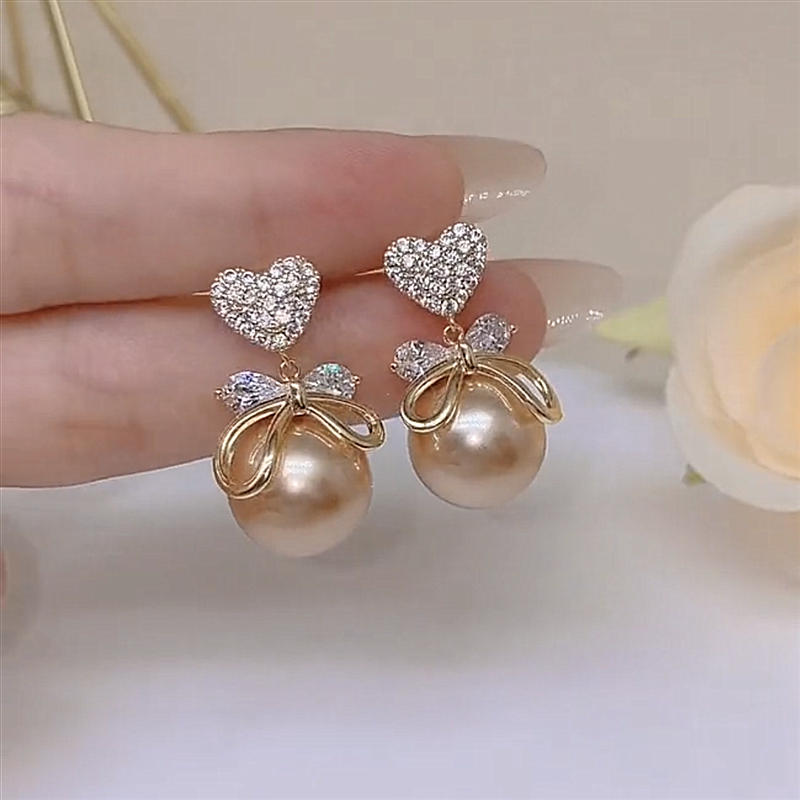 愛心珍珠蝴蝶結人魚姬珍珠耳環-FANYIACC