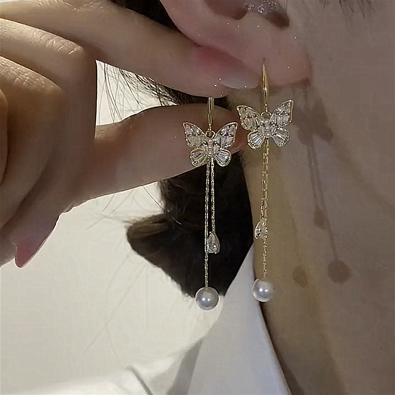 蝴蝶鋯石流蘇耳線耳環