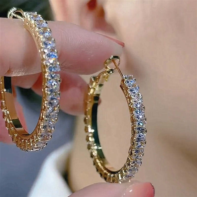 S925銀針鋯石圈圈耳圈