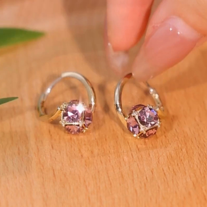 紫色水晶鑽球耳環