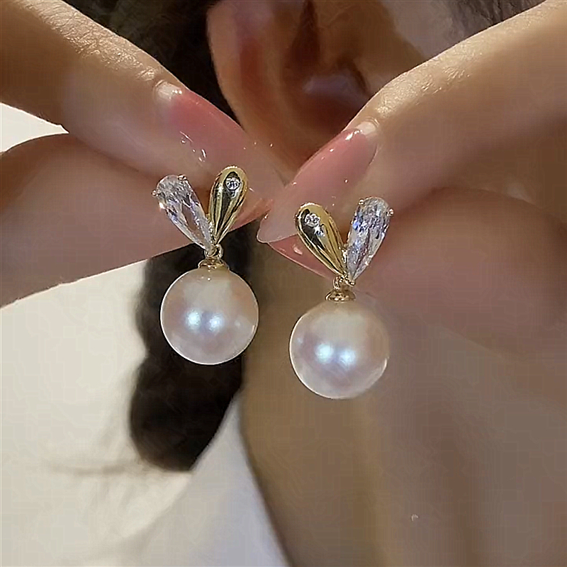 珍珠愛心鑲鑽耳環【一款兩戴】