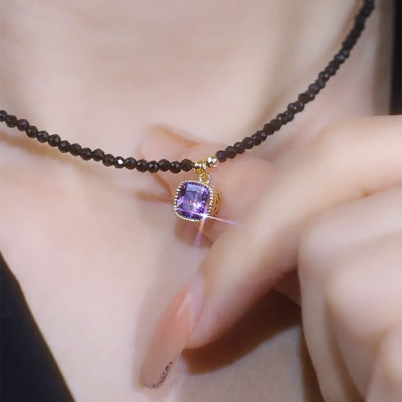 輕奢紫色方糖水晶項鍊