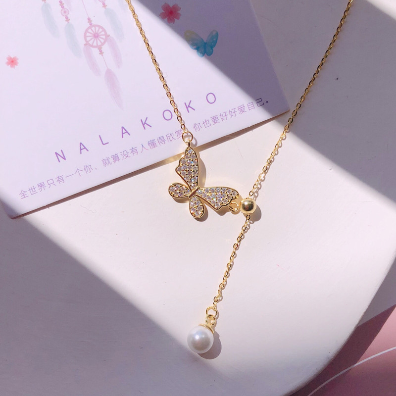 蝴蝶流蘇珍珠項錬 necklace純銀項錬送禮首選特別的禮物