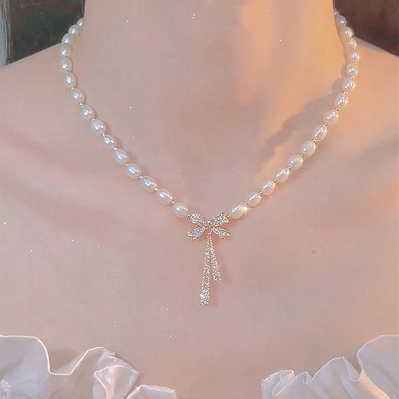 蝴蝶結珍珠項錬鎖骨錬