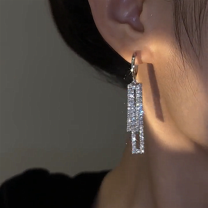 氣質幾何鋯石流蘇耳環