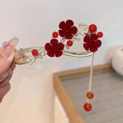 古風梅花則珍珠抓夾髮飾