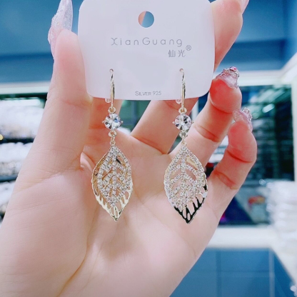 S925銀復古樹葉耳環