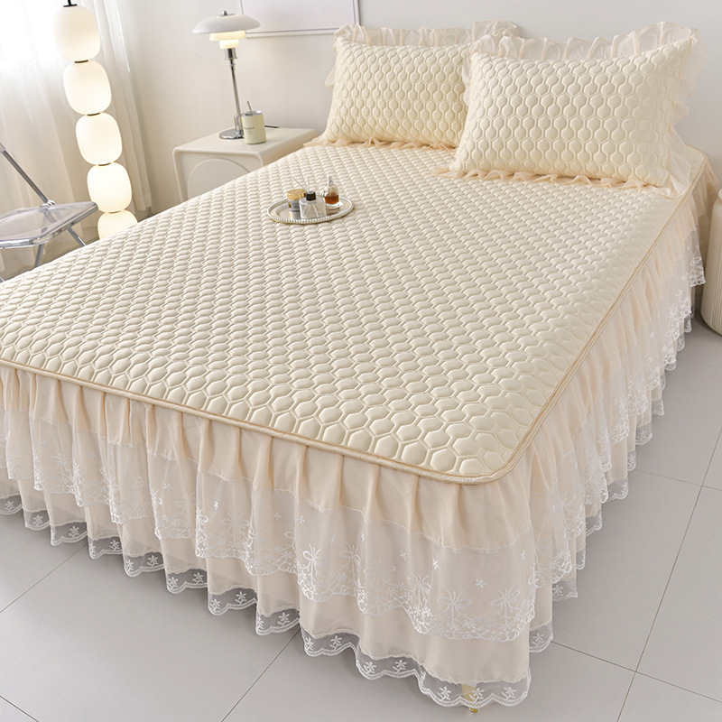 泰國天然乳膠涼席三件組 床裙防滑加厚款 可機洗 冰絲軟席 可折疊 涼感面料