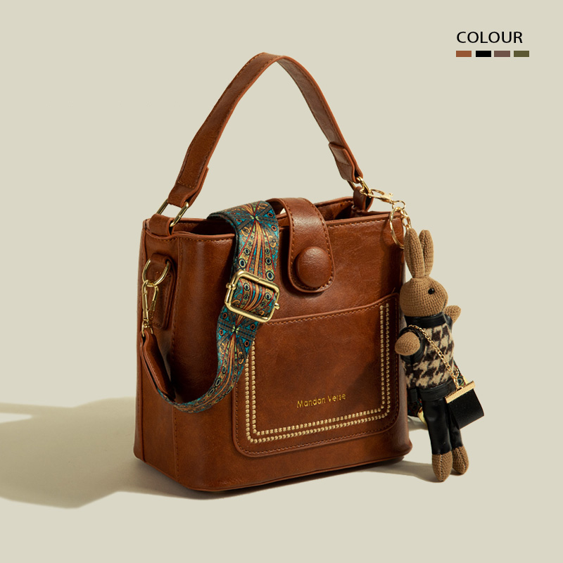 復古質感斜肩時尚水桶包