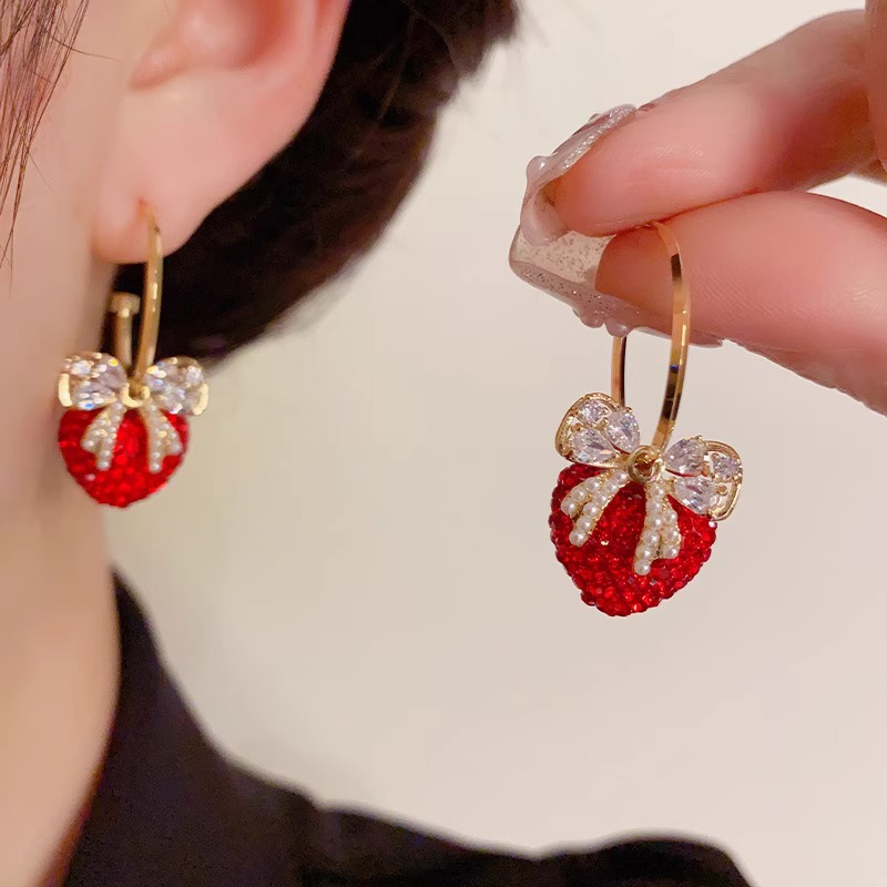 可愛草莓蝴蝶結耳環