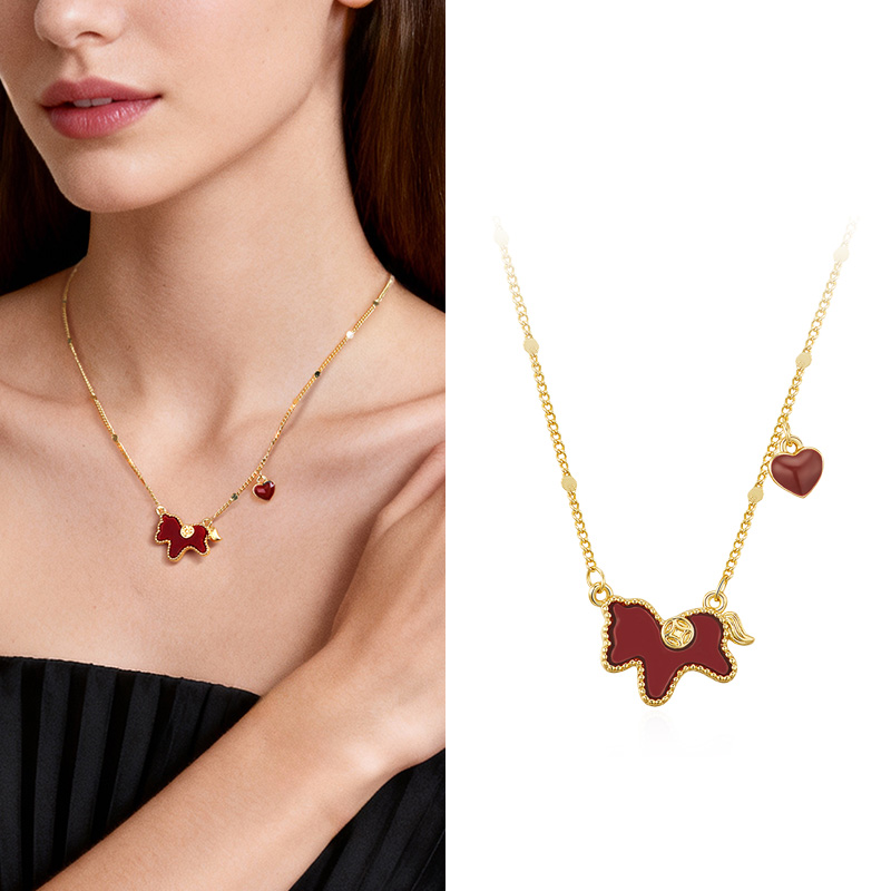 馬上有錢吊飾紅色愛心鎖骨錬